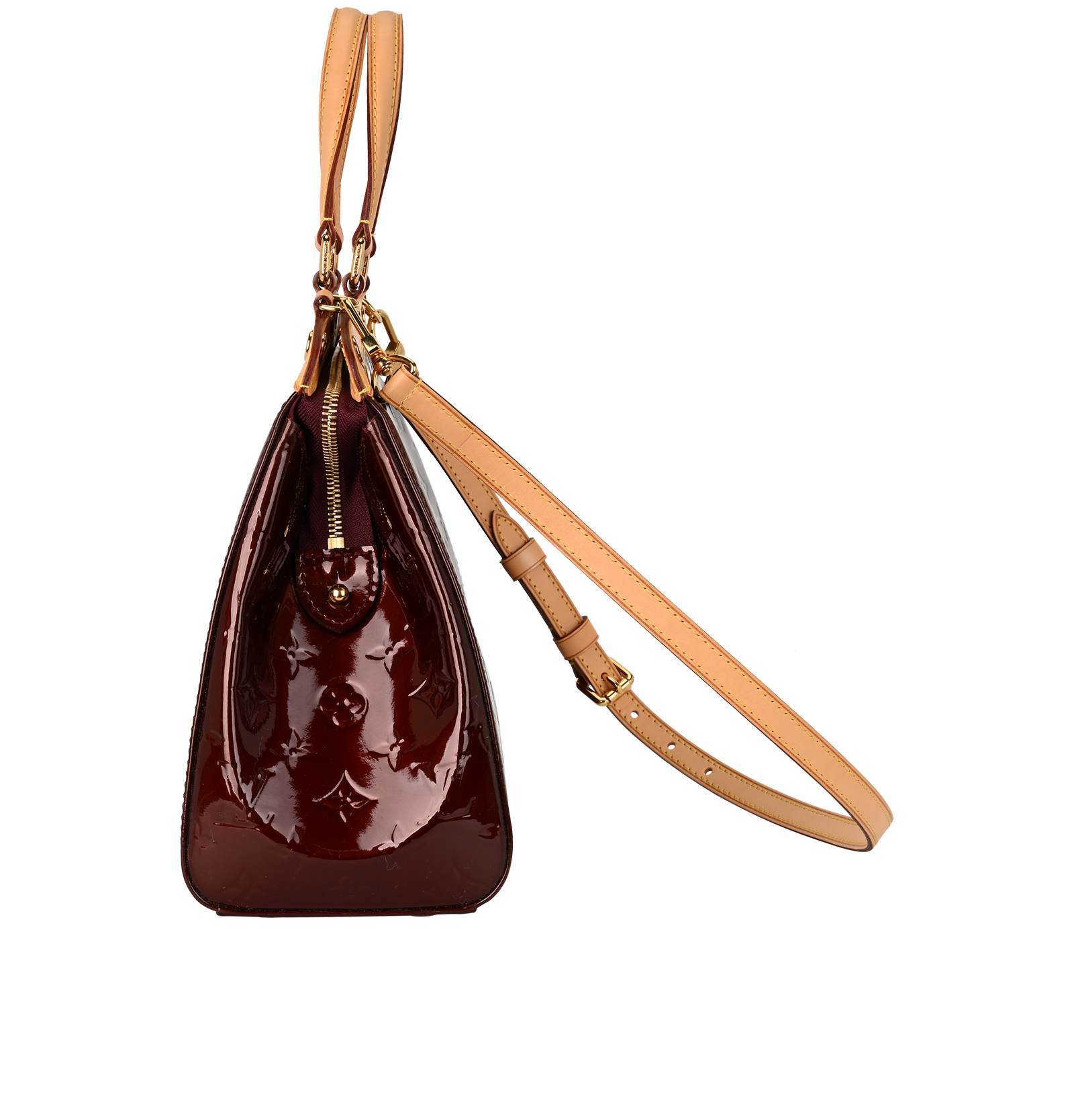 Brea MM, &pound;750, Handbags, Burgundy, Patent Leather, Bottom view